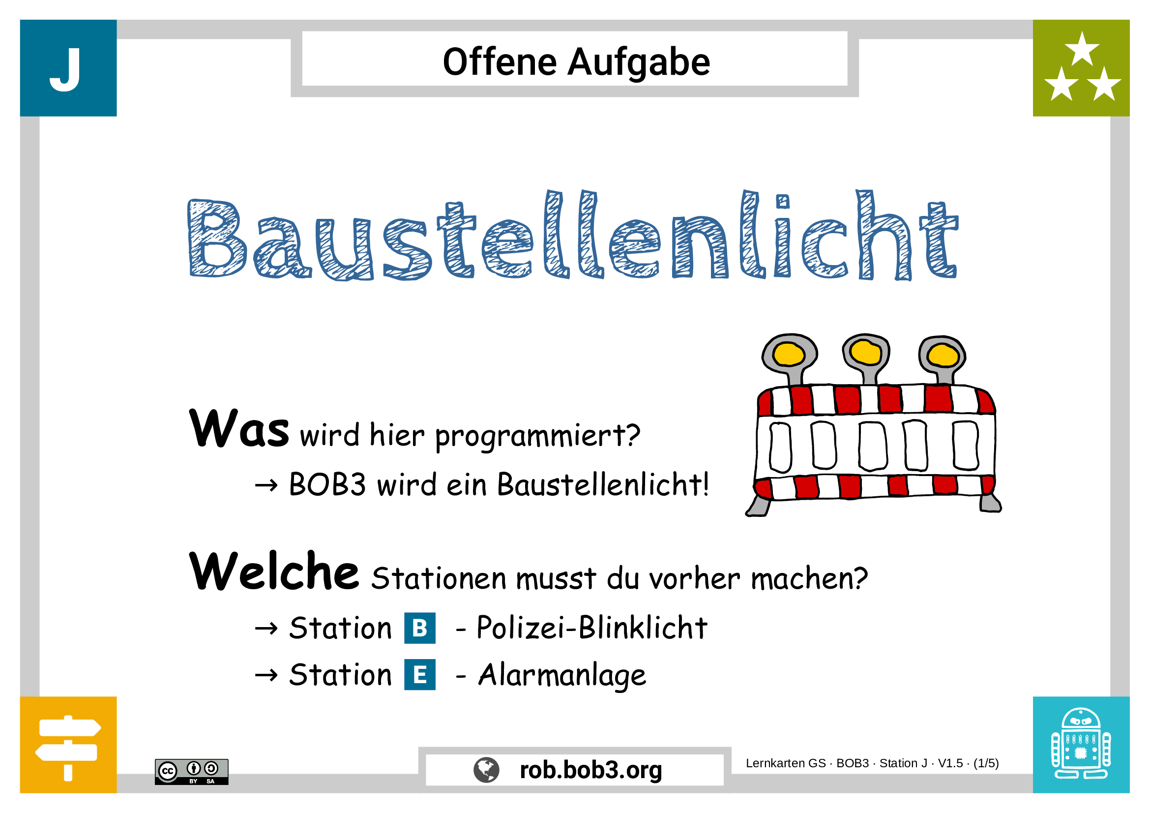 Lernstation J - Baustellenlicht - Deckblatt
