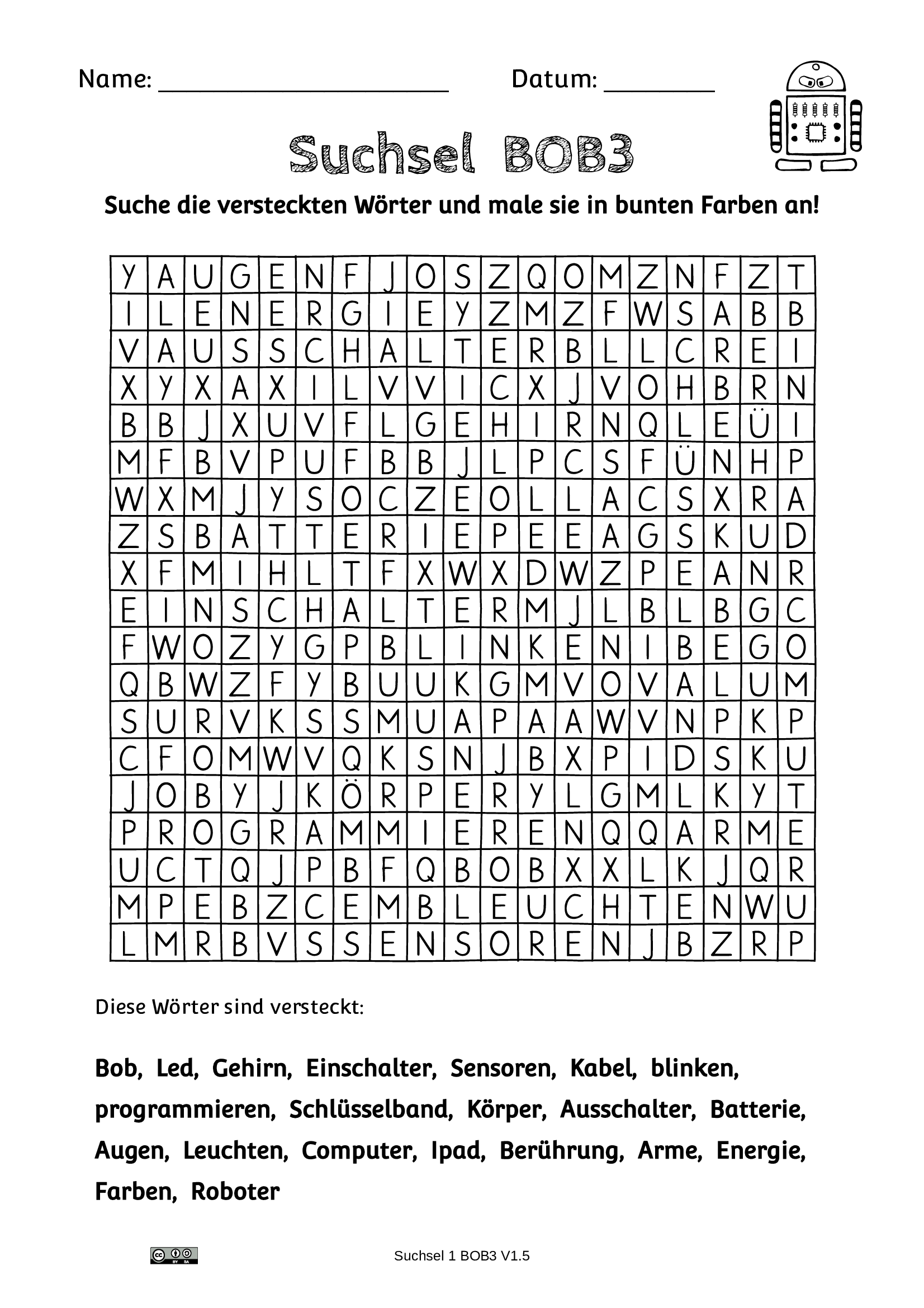 Suchsel - Begriffe aus den Lesetexten