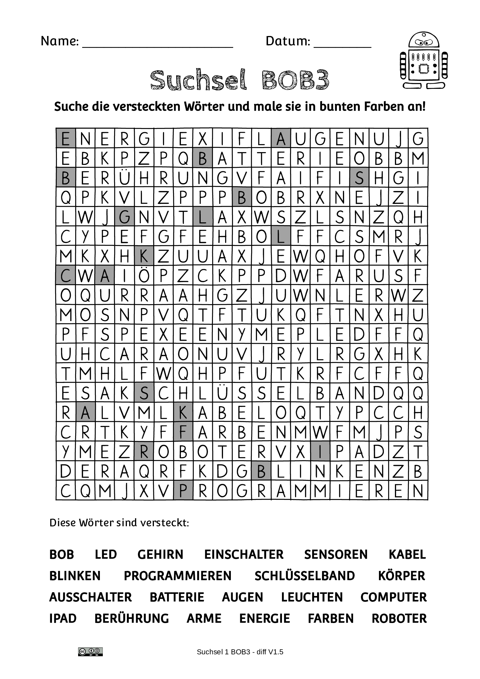 Suchsel - Begriffe aus den Lesetexten