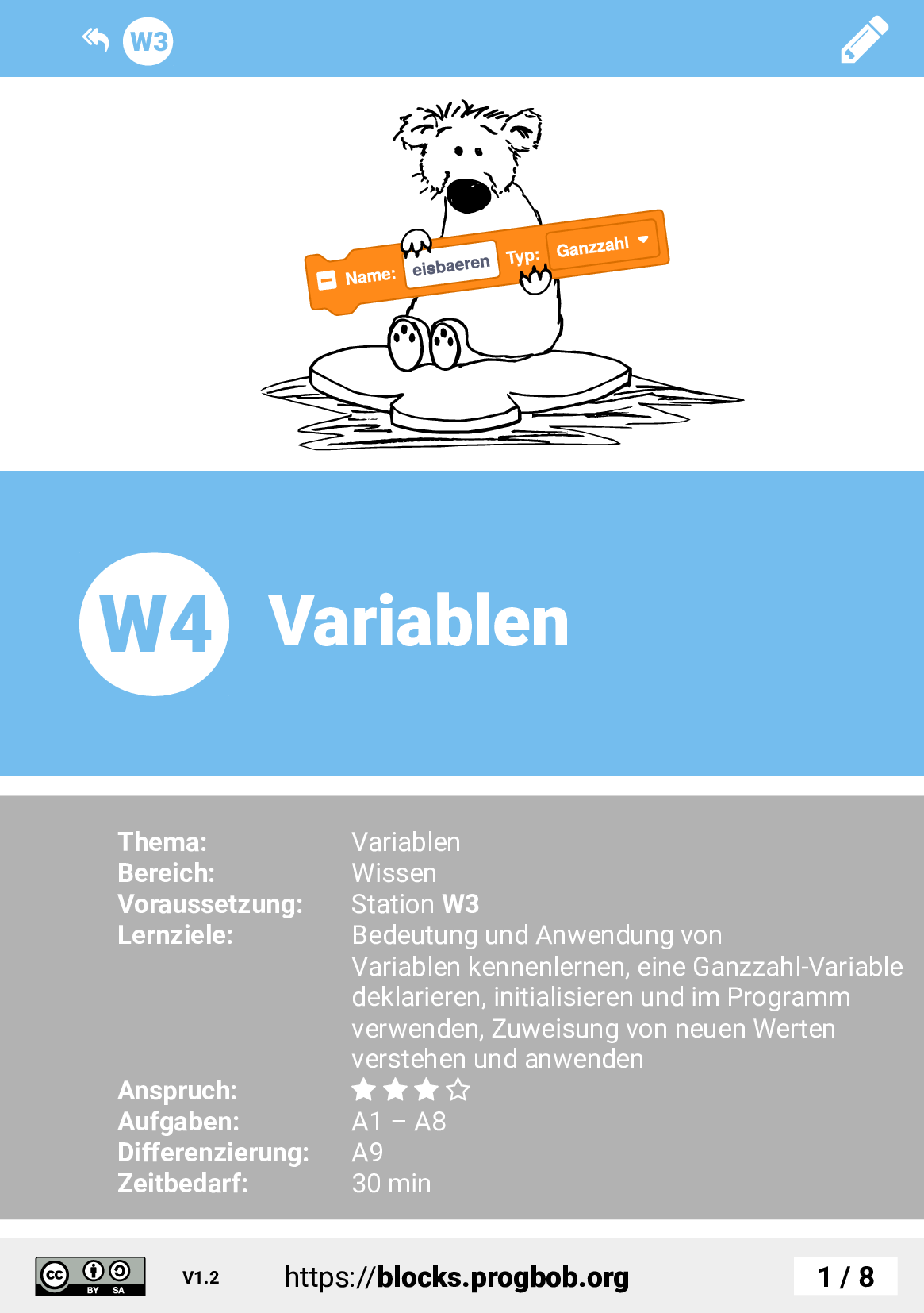 Station W4 - Variablen - Deckblatt