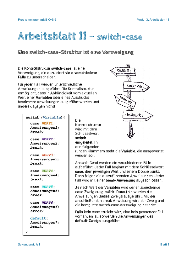 Arbeitsblatt 11 - switch-case - Deckblatt
