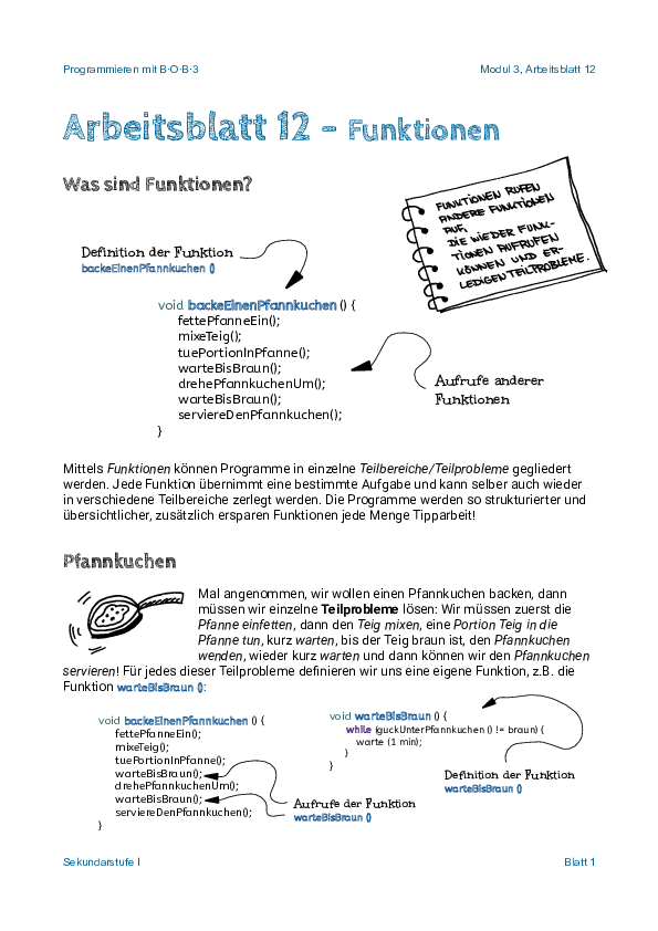 Arbeitsblatt 12 - Funktionen - Deckblatt