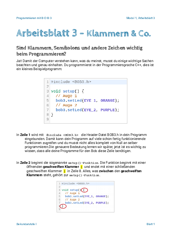 Arbeitsblatt 3 - Klammern & Co. - Deckblatt