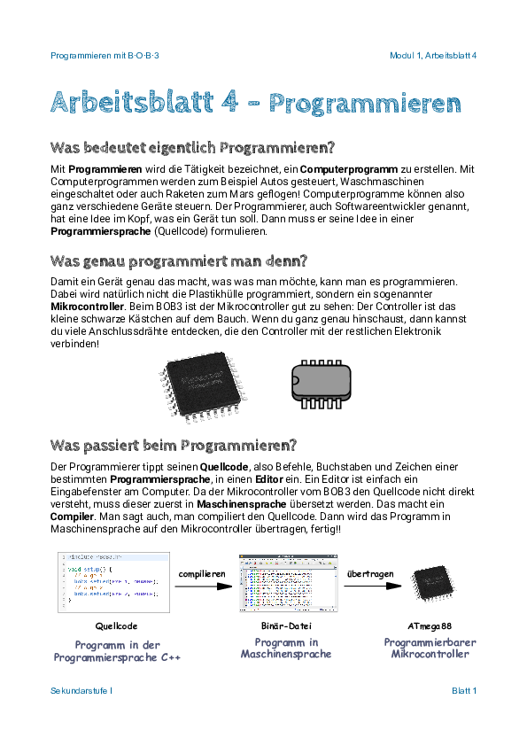 Arbeitsblatt 4 - Programmieren - Deckblatt