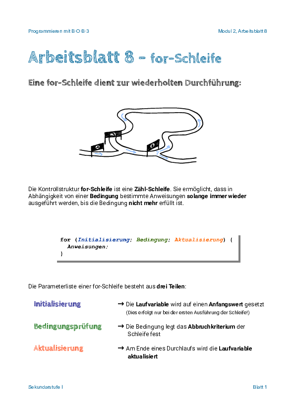Arbeitsblatt 8 - for-Schleife - Deckblatt
