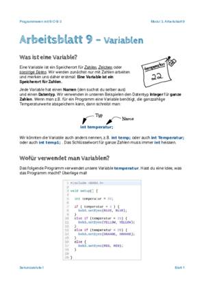 Arbeitsblatt 9 - Variablen